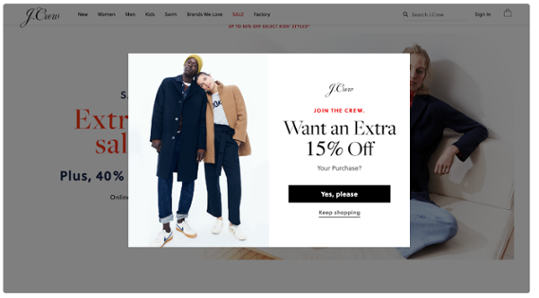 Click popup used in e-commerce businesses