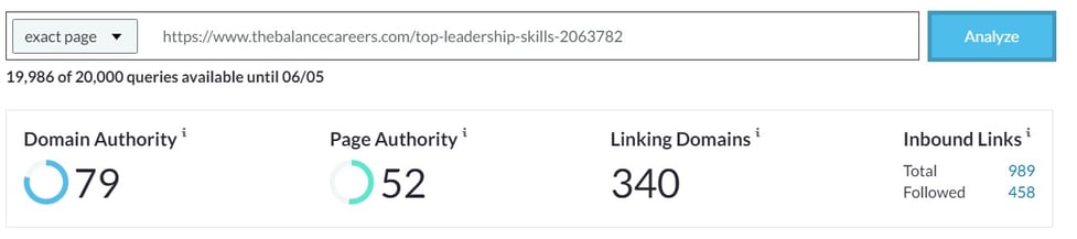 Linking domain for leadership skills Moz Site Explorer