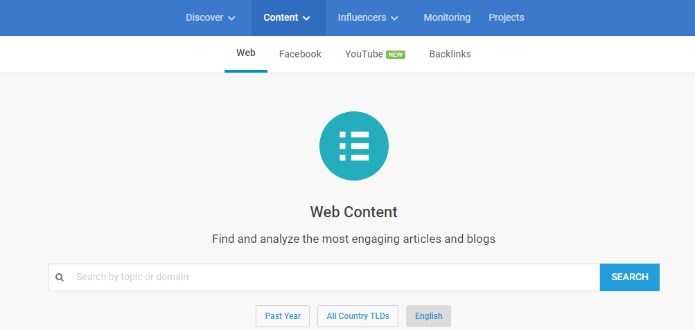 BuzzSumo Web Content analyzer search page
